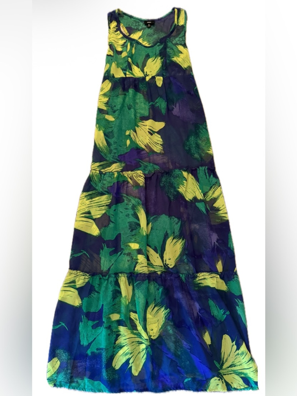 Mossimo Supply Co. Green & Yellow Floral Tiered Maxi Dress